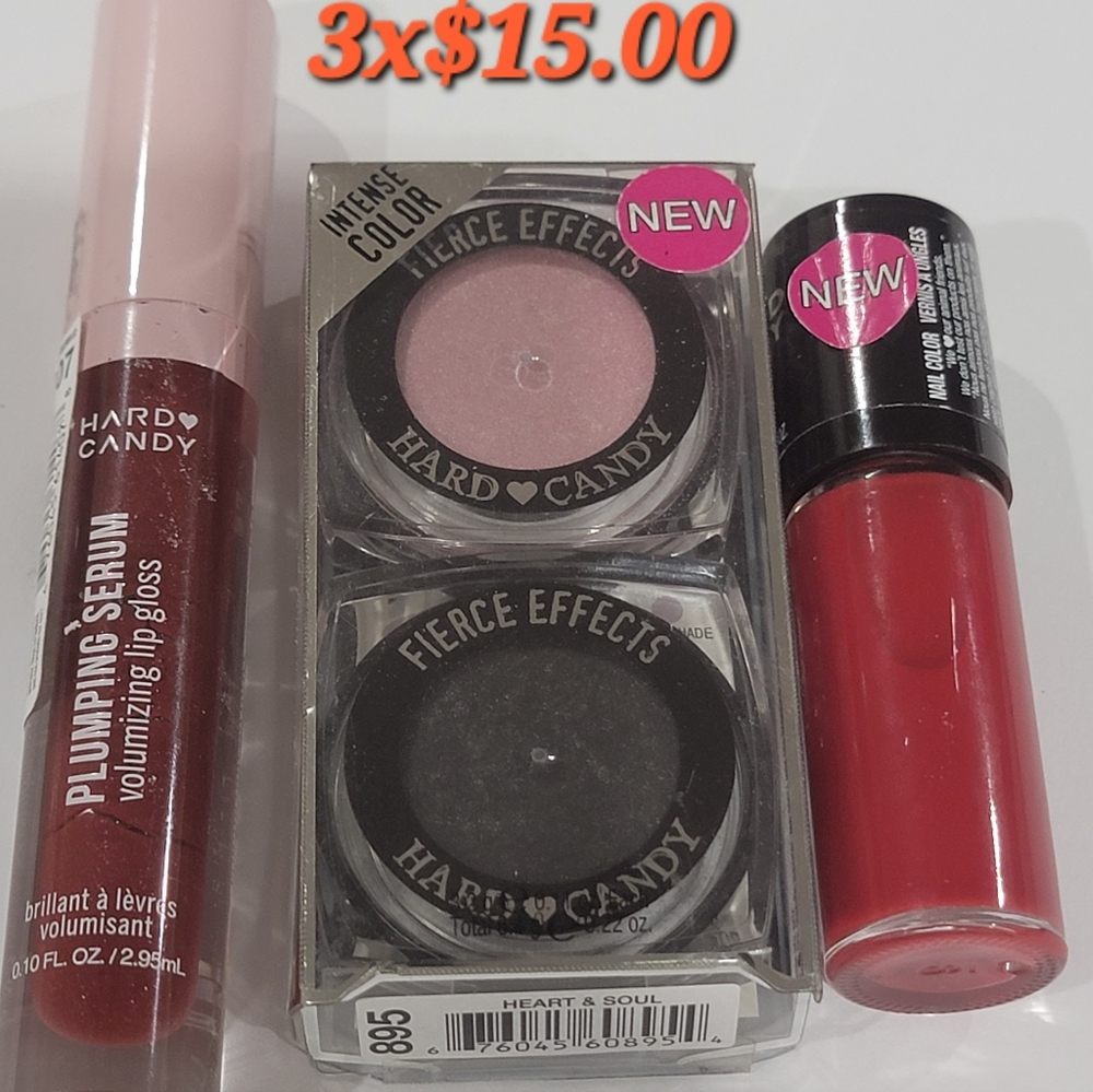 3x$15 hard candy lip gloss color red,and nail polish color red,eyeshadow too.